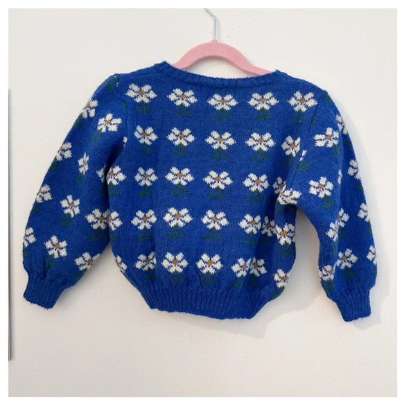 NWT Emile et Ida girls Floral Blue And White Daisy sweater - Picture 2 of 4